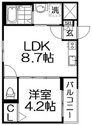 寝屋川市錦町アパート 1LDKの間取図画像