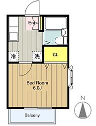 カエデハイツC 1Kの間取図画像