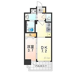 プレサンス塚本ミッドネクスト 8階1DKの間取り