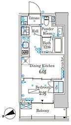 パークアクシス芝浦キャナル 4階1DKの間取り