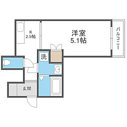 Le Lien Blanc高木 1Kの間取図画像