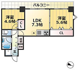 イトーピア三宮アーバンステージ 2DKの間取図画像