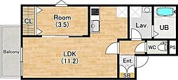 京都市山科区西野大鳥井町アパート 1LDKの間取図画像