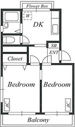 茜ハイム 2DKの間取図画像