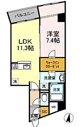 カーサヴェルデ三軒茶屋 2階1LDKの間取り