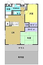 プランドールソフィア 1C 1階2LDKの間取り