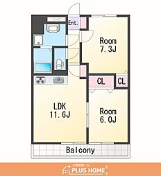 カサ・デ西かのだ 2LDKの間取図画像