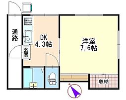 栄町会館 3階1DKの間取り