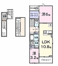 JR総武線 小岩駅 徒歩23分の賃貸アパート 3階2LDKの間取り