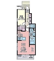 パレットコート 1階1LDKの間取り