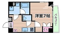 阪急千里線 千里山駅 徒歩4分の賃貸マンション 3階1Kの間取り