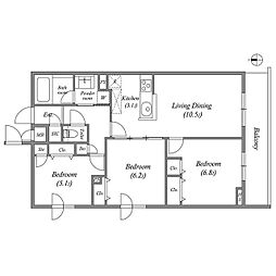 プライムガーデン若木 2階2LDKの間取り