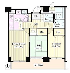 西新宿パークサイドタワー 8階2LDKの間取り