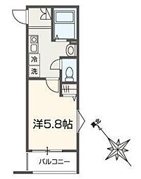 ＭＥＬＤＩＡ大袋 2階1Kの間取り
