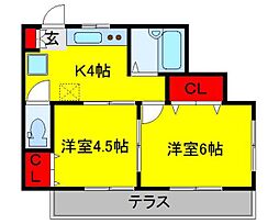 クレールマ・メゾン2 2Kの間取図画像
