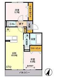 ルミエール・ハイツ 2LDKの間取図画像
