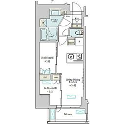 ブリリアイスト上野稲荷町 8階2LDKの間取り