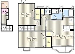 カルムたまプラ 2階2LDKの間取り