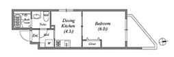 アーバーハイツ六町3丁目 2号館 1DKの間取図画像