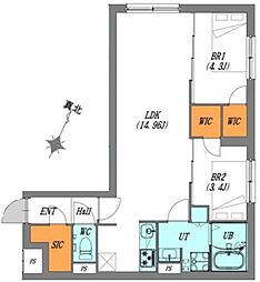 ルオーレ文京千石2 2LDKの間取図画像