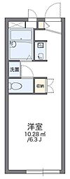 レオパレスジュネス 2階1Kの間取り