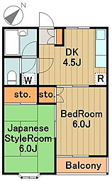 多摩都市モノレール 大塚・帝京大学駅 徒歩5分の賃貸アパート 2階2DKの間取り