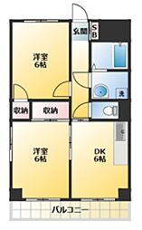 クローネ・川口 2DKの間取図画像