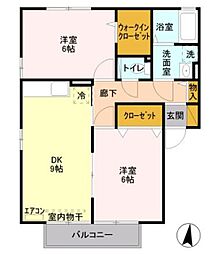 ザ・ハウス野田2 2DKの間取図画像