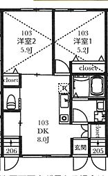 コンフォートテラス久我山 1階2DKの間取り