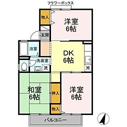 クレールA 2階3DKの間取り