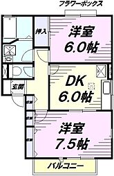 ロイヤルガーデン玉川上水A 2DKの間取図画像