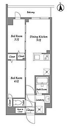 ザ・グラヴィティ新宿 4階2DKの間取り