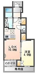 ウォーターミル十一番館 1階1LDKの間取り