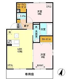 プリムヴェール参番館 2LDKの間取図画像