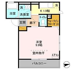 サントミー 3階1Kの間取り