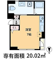 都営新宿線 西大島駅 徒歩7分の賃貸マンション 2階ワンルームの間取り