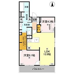 D-ROOM高井田元町 2LDKの間取図画像