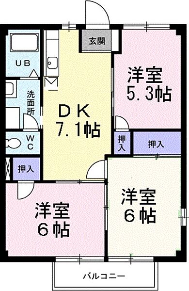 ニューヴエルデイ ｜大阪府堺市西区上(賃貸マンション3DK・2階・52.10㎡)の写真 その2