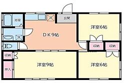 コンフォートイナギ 4階3DKの間取り