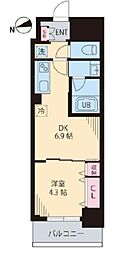 ルカナル門前仲町 1DKの間取図画像