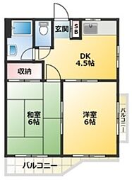 村上コーポ 2階2DKの間取り