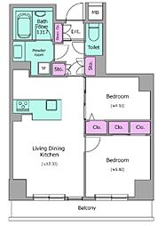 レジディア文京音羽 2LDKの間取図画像