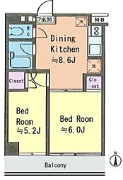 アーク亀戸3丁目 3階2DKの間取り