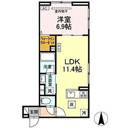 セレスティア大谷田III 1階1LDKの間取り