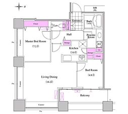 芝浦アイランド　エアタワー 15階2LDKの間取り