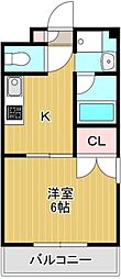 メゾンベルエア 2階1Kの間取り