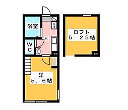 小田急小田原線 相模大野駅 徒歩18分の賃貸アパート 2階1Kの間取り