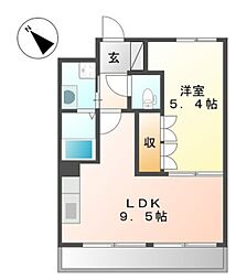 ディア・ベルジュ 1階1LDKの間取り