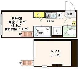 ミラベル 2階ワンルームの間取り