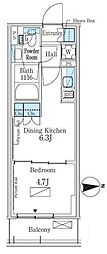 パークアクシス新宿百人町 1DKの間取図画像